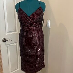 Sequined Red and Black Midi Formal Dress 12 Sleeveless NWT